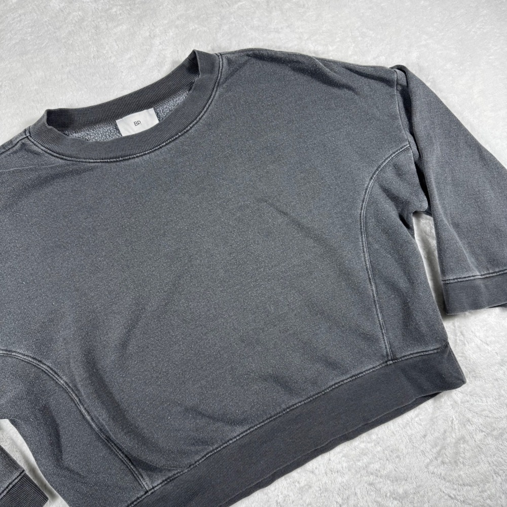 BP Nordstrom Women's XS Washed Black Cropped Sweatshirt 3/4 Sleeve Streetwear